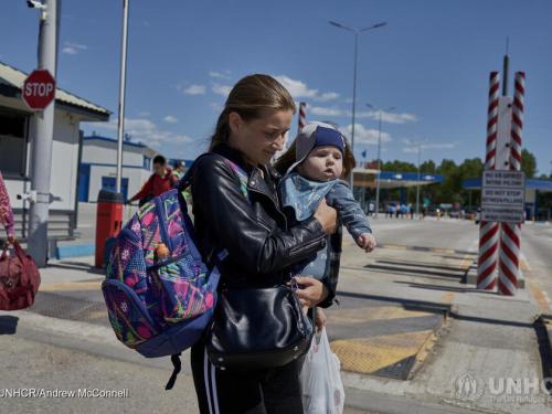 Refugees from Ukraine arrive in the Republic of Moldova at the Palanca border crossing.
