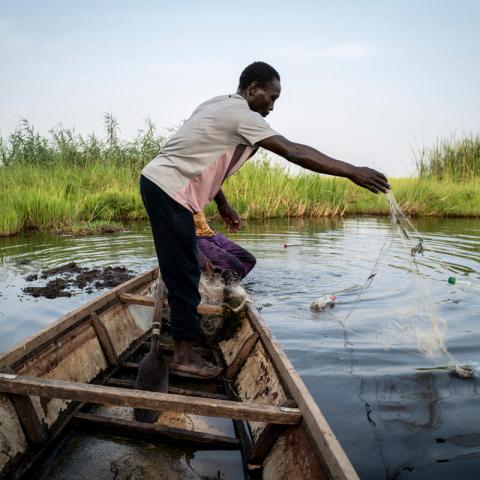 Refugee fisherman Adam Sallé Moussa, 42, fled to the Dar Es Salam camp in Baga Sola, Chad after a Boko Haram attack on his village on the Nigerian side of Lake Chad. He fishes in the lake at nearby Doro Boullam and returns to his wife and three children in the camp when he has earned some money.