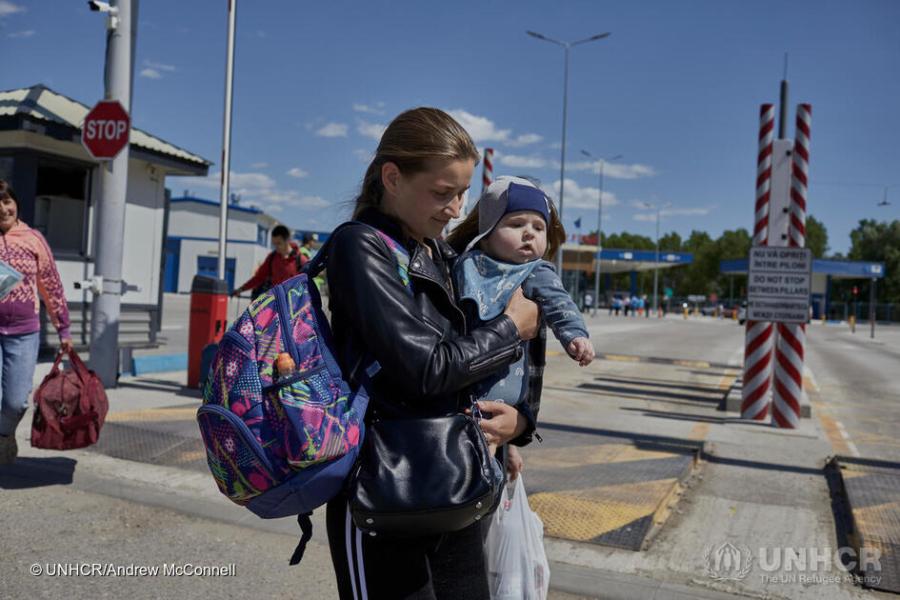 Refugees from Ukraine arrive in the Republic of Moldova at the Palanca border crossing.