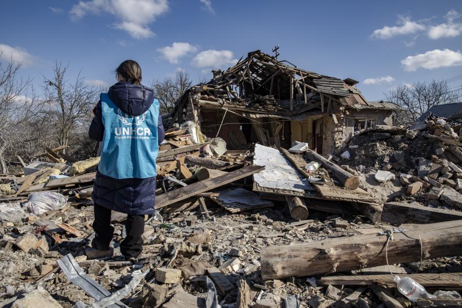 Velyka Vilshanytsya is a small village approximately 45 km east of Lviv. On the early morning of 9th March 81 missiles were launched by Russian Federation targeting various locations in Ukraine. © UNHCR/Andrew McConnell