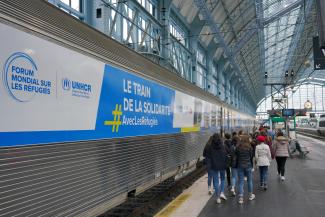 French students arrive a the Solidarity Train at Bordeaux-Saint-Jean train station, in Bordeaux, France.