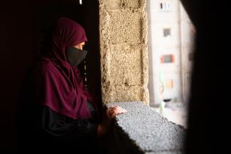 Hanan inside her flat in a unfinished Sikke buildings, Tripoli, Libya.