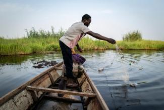 Refugee fisherman Adam Sallé Moussa, 42, fled to the Dar Es Salam camp in Baga Sola, Chad after a Boko Haram attack on his village on the Nigerian side of Lake Chad. He fishes in the lake at nearby Doro Boullam and returns to his wife and three children in the camp when he has earned some money.