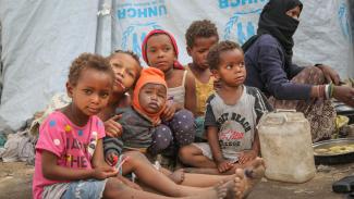 Displaced children in one of the hosting sites in Sana'a, Yemen.