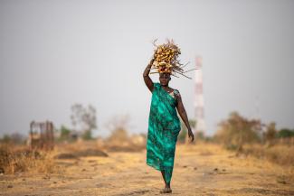 woman carrying firewood